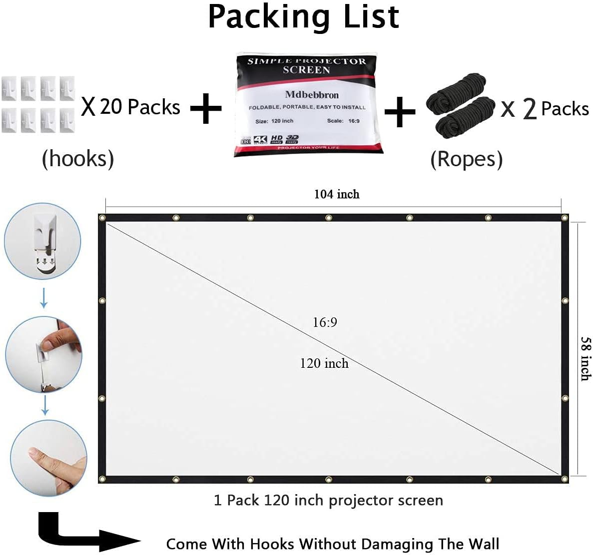 Tela de Projeção Dobrável 120 Polegadas